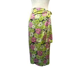 WAYF Floral Wrap Skirt Midi Ladies Size MED Pastel Bright Summer Casual Evening